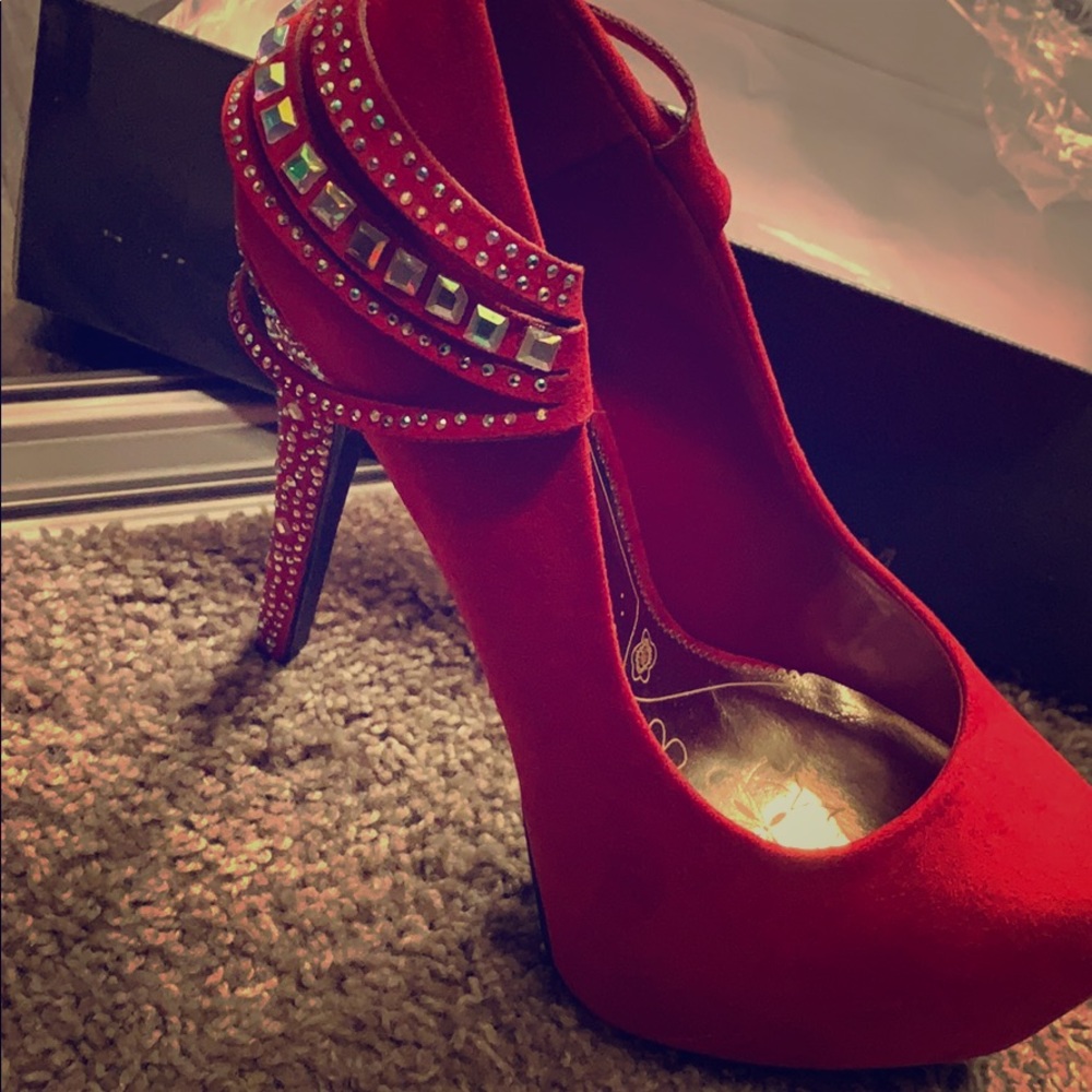 Red Bedazzled heels Speed Limit 98.